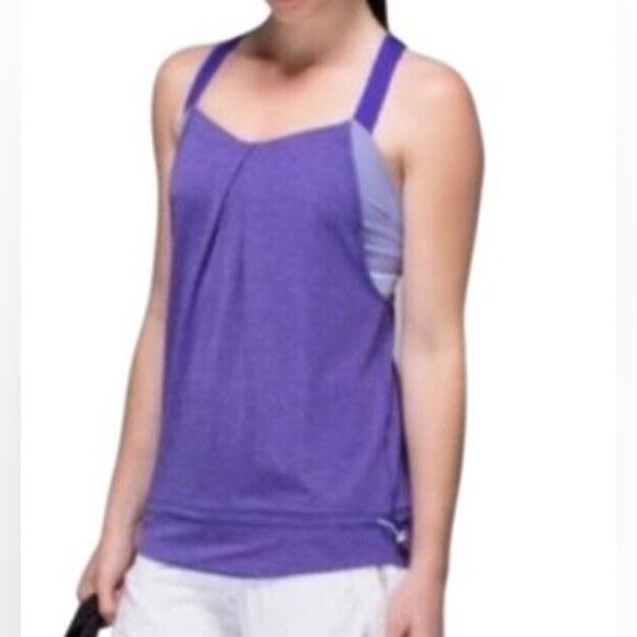 lululemon athletica Tops - Women's LULULEMON Sz 8 Rest Less Tank Top Heathered Berry Built In Bra
